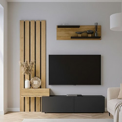 Σύνθεση Τηλεόρασης Rosaline Megapap Χρώμα Ανθρακί - Sepet oak 183x31,3x196,9εκ