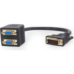 CABLEXPERT PASSIVE DVI-I MALE TO DUAL VGA FEMALE SPLITTER CABLE 0.3M BLACK