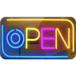 Φωτεινή Πινακίδα LED Neon OPEN 40x36cm με USB Πολύχρωμο