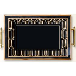 Δίσκος Σερβιρίσματος 244KNG1241 50x29x3,5cm Black-Gold Aberto Design Γυαλί