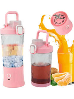 Φορητό Μπλέντερ για Smoothies 600ml USB Επαναφορτιζόμενο με Θραύση Πάγου - Ροζ