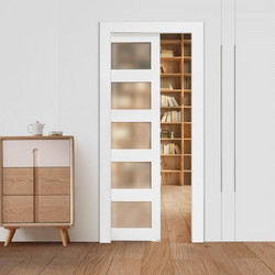 VEVOR Συρόμενη πόρτα τσέπης, 915 x 2035 mm, 5-Lite Frosted Glass Μονή συρόμενη πόρτα με κιτ υλικού, στιβαρό μασίφ ξύλο & MDF Πλάκα για πόρτες τσέπης με αδιάβροχη επιφάνεια για υπνοδωμάτιο κουζίνα δωμά