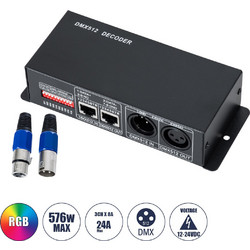 RGBCONTROLLER 73490 DC DMX Master Dimmer / Controller / Decoder Υψηλής Ταχύτητας με 3 x 8A 192W Κανάλια DC 12-24V 24A 576W Max IP20 - DMX512 & RDM - Μ16 x Π9 x Υ6