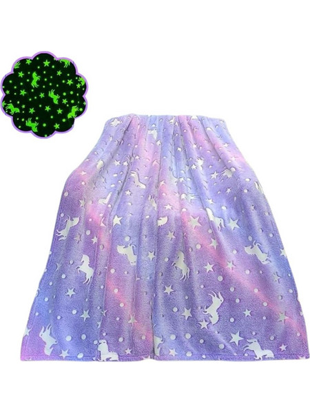 Παιδικό Κουβερτάκι Fleece Glow in the Dark Μονόκερος - Μωβ