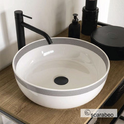Scarabeo Glam Επικαθήμενος Νιπτήρας Μπάνιου Στρογγυλός Πορσελάνης 39x14cm Λευκός Γκρι 9502-1807-FSNR