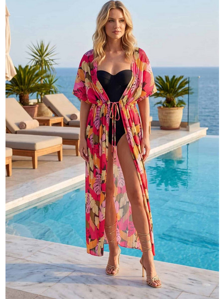 Palm Rose Maxi Κιμονό (The Pink Escape)