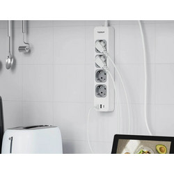 Πολύπριζο Tessan TS-307-C με διακόπτη On/Off - 4x Schuko, 2x USB-A, 1x USB-C - Καλώδιο 2m - Λευκό TS-307-C