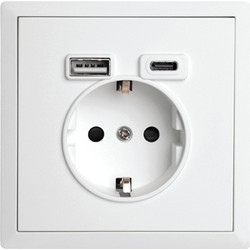 Πρίζα Σούκο Ασφαλείας 16Α με Δυο Θύρες USB A+C Λευκό Ματ LineMe Gena 50-00633-31