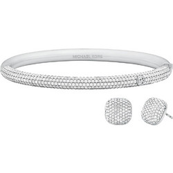 MICHAEL KORS Brilliance Σετ Ασημί Βραχιόλι Χειροπέδα 21cm Και Σκουλαρίκια Με Λευκά Ζιργκόν Από Ασήμι 925 MKJ8618SET