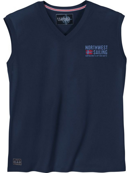 T-SHIRT ΑΜΑΝΙΚΟ REDFIELD ΜΟΝΟΧΡΩΜΟ ΜΕ ΣΤΑΜΠΑ & V NECK - ΜΠΛΕ ΣΚΟΥΡΟ