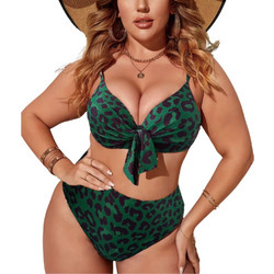JUNGLE GLAM Plus Size Μπικίνι λεοπάρ με φιόγκο και ενίσχυση