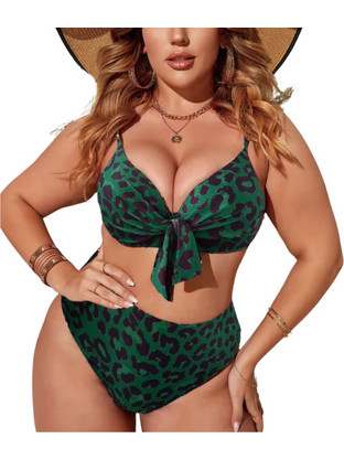 JUNGLE GLAM Plus Size Μπικίνι λεοπάρ με φιόγκο και ενίσχυση