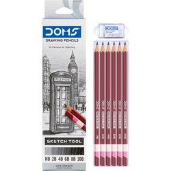 Σετ μολύβια Doms ζωγραφικής HB-2B-4B-6B-8B-10B & 1 γόμα 6τμχ μεταλλικό κουτί