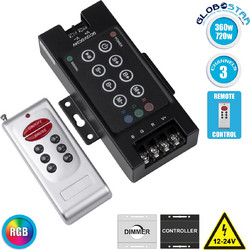 GLOBOSTAR(R) 73405 PRISM RGB Controller 3CH DC 12-24V 30A 720W Max IP20 - RF 2.4GHz Ασύρματο Χειριστήριο - M12xΠ5.5xΥ2.5cm