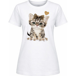 Agape Γυναικείο T-Shirt με σχέδιο Γατούλα Βαμβάκι Λευκό