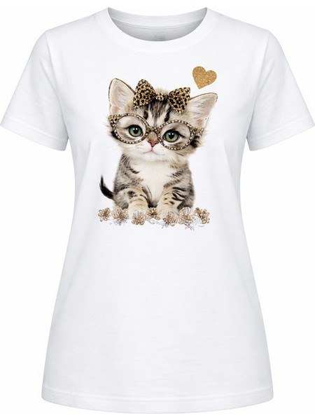 Agape Γυναικείο T-Shirt με σχέδιο Γατούλα Βαμβάκι Λευκό