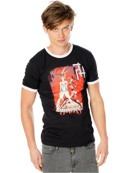 Gotham City Sirens T-Shirt Crossword Black Ringer Size L