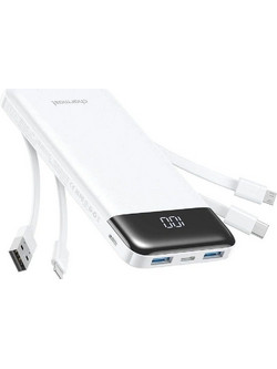 Charmast W1148 Power Bank 10000mAh με Ενσωματωμένα Καλώδια USB-A, USB-C, Micro-USB & Lightning White