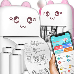 Σετ Mini Imprimanta Termica si 10 Role VarioShop(R) Bluetooth, Συμβατό iOS/Android, Roz