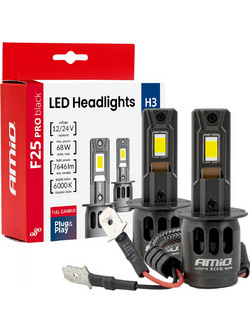 Amio - Λαμπτήρες LED F25 PRO Black Edition H3 68W 12-24V Full CAN Bus με Φωτεινότητα 7646lm σε Ψυχρό Λευκό 6000K για Επιβατικά Αυτοκίνητα & Φορτηγά - Σετ 2 τεμ. (04718/AM)