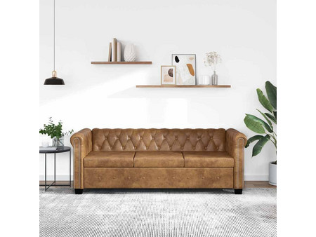 vidaXL Chesterfield Τριθέσιος Καναπές από Δερματίνη Καφέ 200.5x76x70cm 243620