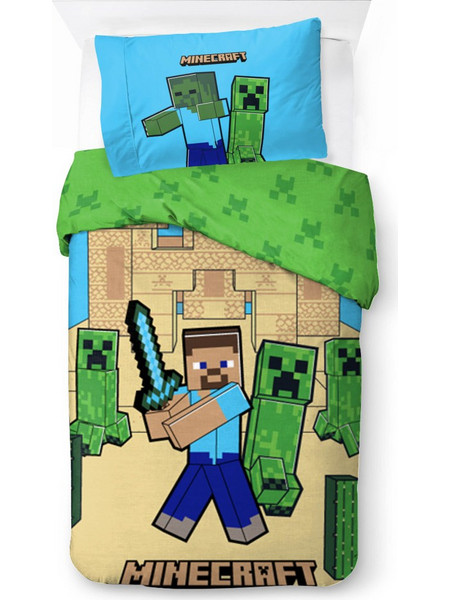 Minecraft Sand Castles Σετ Παπλωματοθήκης με Μαξιλαροθήκη 140x200, 70x90 εκ