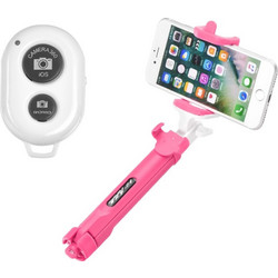 Combo selfie stick με τρίποδο και χειριστήριο bluetooth ροζ - OEM
