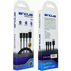 Καλώδιο Σύνδεσης και Φόρτισης Ancus Flow E44 USB 3 σε 1 Micro-USB USB-C Lightning 3.0A Μαύρο 1m