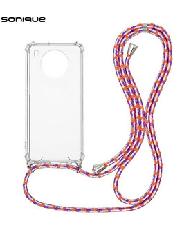 Sonique Armor Clear Θήκη Σιλικόνης με Κορδόνι (Honor 50 Lite / Nova 8i) Rainbow Κοραλλί