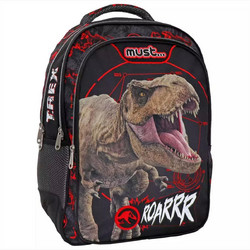 Must Jurassic T-Rex Roarrr Σχολική Τσάντα Πλάτης Δημοτικού Μαύρη Κόκκινη 570894