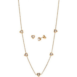 Σετ Γυναικείο Senza Gold Plated Stainless Steel, Κολιέ και σκουλαρίκια με καρδιές