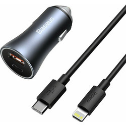 Baseus Car Charger Golden Contactor Pro Dual Quick Charger U+C, PD 3.0, QC 4+ SCP FCP AFC (with USB - Type C 1m cable) Gray (TZCCJD-0G) Σκούρο Γκρι