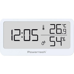 POWERTECH επιτραπέζιο ψηφιακό ρολόι PT-1656 με θερμόμετρο & υγρασιόμετρo, λευκό