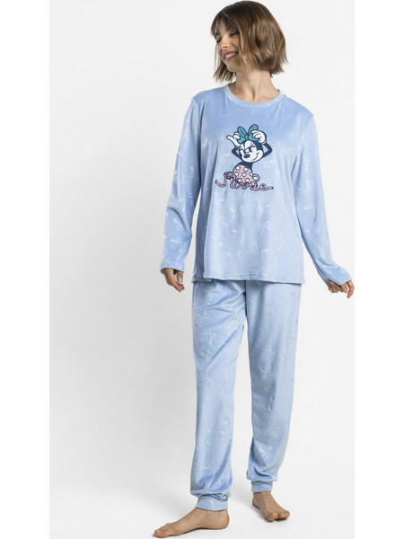 Admas Disney Minnie Coquette Friends Σετ Γυναικείες Πιτζάμες Χειμωνιάτικες Βελουτέ Μπλε