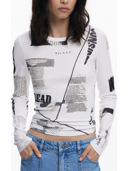 Desigual Womens Long-sleeved T-shirt White 25WWTK25_BI1011
