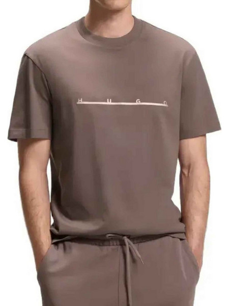Hugo T-shirt Datri κανονική γραμμή καφέ βαμβακερό