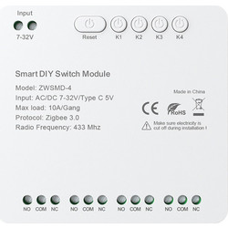 Avatto ZWSMMD ZigBee Διακόπτης 4CH Ξηρής Επαφής 32V DC