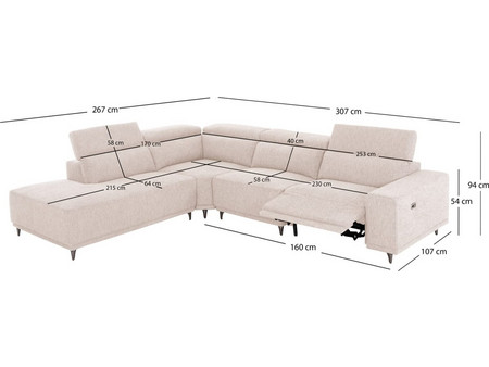 HomeMarkt Lunaris Γωνιακός Καναπές Αριστερή Γωνία Εκρού 307x267x94Yεκ HM3316.02L