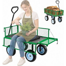 VEVOR Garden Cart with Seat, 226.8 kg, Rolling Steel Garden Work Seat with Wheels, Heavy Duty Gardening Stool, with Tool Tray & Adjustable Handle, Outdoor Yard Wagon, for Lawn, Patio, Backyard, Green