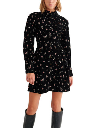 Attrattivo Mini Φόρεμα Floral Κοτλέ Μαύρο 9924202-1