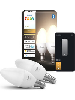 Smart Lamp Philips Hue B39 Candle E14 White Bluetooth/Zigbee 2700K 470lm 2τμχ 929004295902