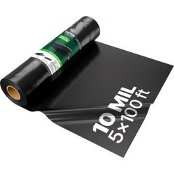 VEVOR 10 Mil Plastic Sheeting Heavy Duty 5' x 100' Thick Plastic Sheeting Roll, Plastic Drop Cloth Painters Tarp, Polyethylene Covering for Crawl Space Vapor Barrier, Multi-Purpose, Black