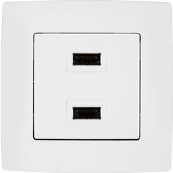 Πρίζα USB διπλή πάνω κάτω 2A χωνευτή λευκό μεταλλικό χρώμα σειρά city