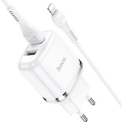 Hoco N4 Aspiring Φορτιστής με Καλώδιο Lightning με 2 Θύρες USB-A White
