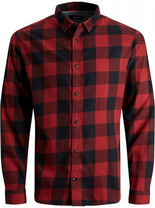 Jack & Jones Ανδρικό Πουκάμισο Βαμβακερό Καρό Μακρυμάνικο Slim Fit Κόκκινο 12181602