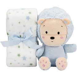 Interbaby Lion Κουβέρτα Αγκαλιάς Fleece με Λούτρινο 80x110 Λευκή Γαλάζια