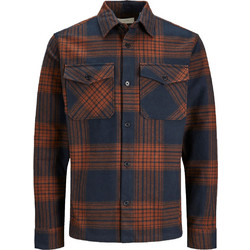 Jack & Jones Ανδρικό Πουκάμισο Βαμβακερό Καρό Μακρυμάνικο Καφέ Navy Μπλε 12241533