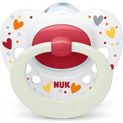 Nuk Signature Night Ανατομική Ορθοδοντική Πιπίλα Σιλικόνης Νυκτός 0-6m Hearts White Red