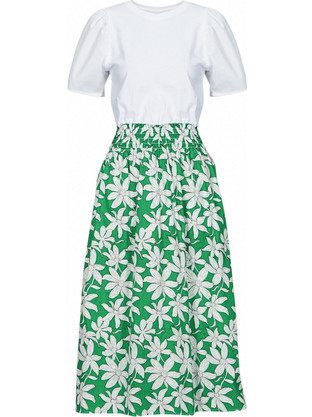 Desigual Marlon Midi Καλοκαιρινό Καθημερινό Φόρεμα Floral Λευκό Πράσινο 24SWVW40-1000