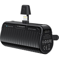 Veger PlugOn-L Pro Power Bank 5000mAh 20W με Θύρα USB-C Power Delivery Black